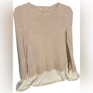 Layered Knit Sweater Chiffon Hem Bell Sleeves Loft  Size XS